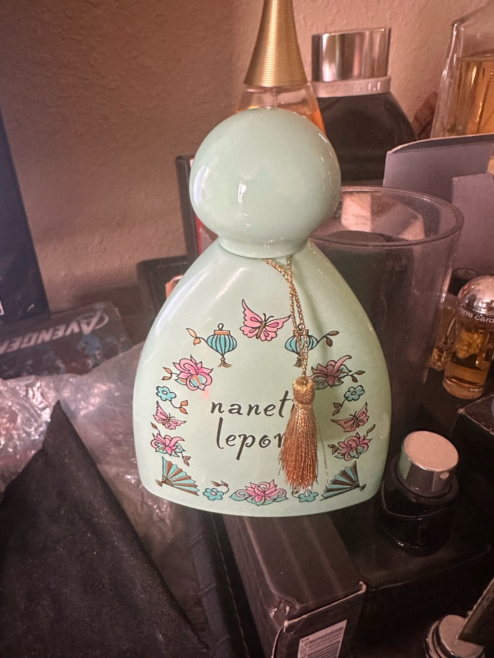 Nanette Lepore Pale Mint Decorative Vase with Gold Tassel